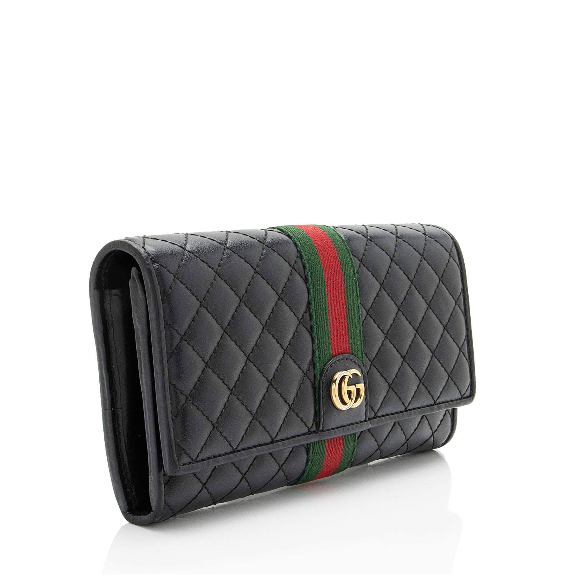 Gucci Quilted Leather GG Marmont Web Trapuntata Continental Wallet