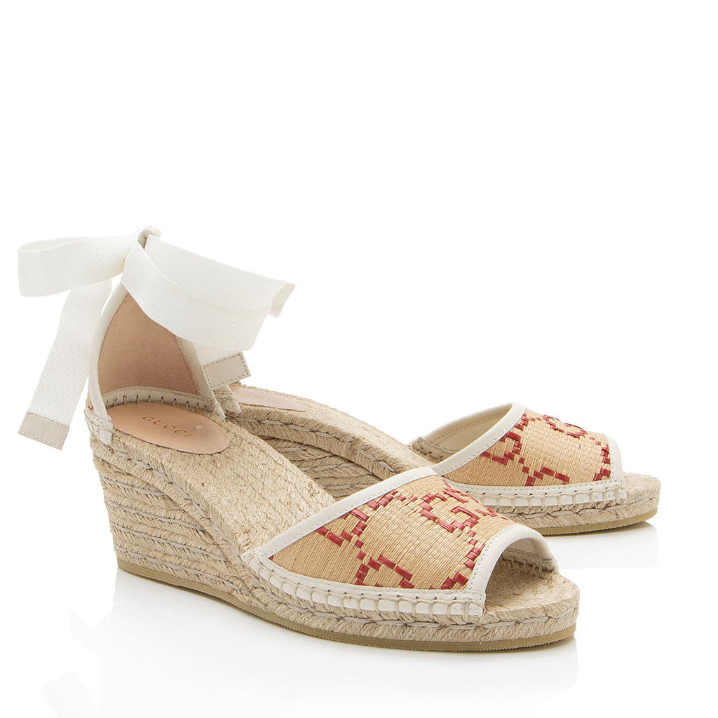 Gucci Raffia GG Espadrille Wedges - Size 9.5 / 39.5