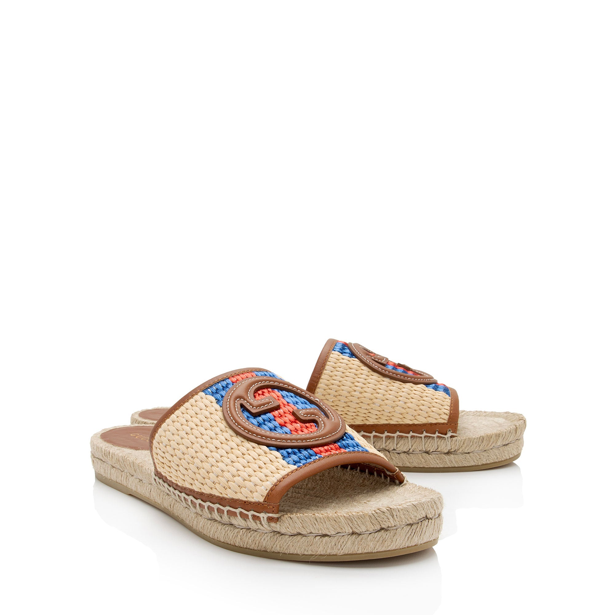 Gucci Raffia Leather Interlocking G Espadrille Slides - Size 10.5 / 40.5 (SHF-SjdNGf)