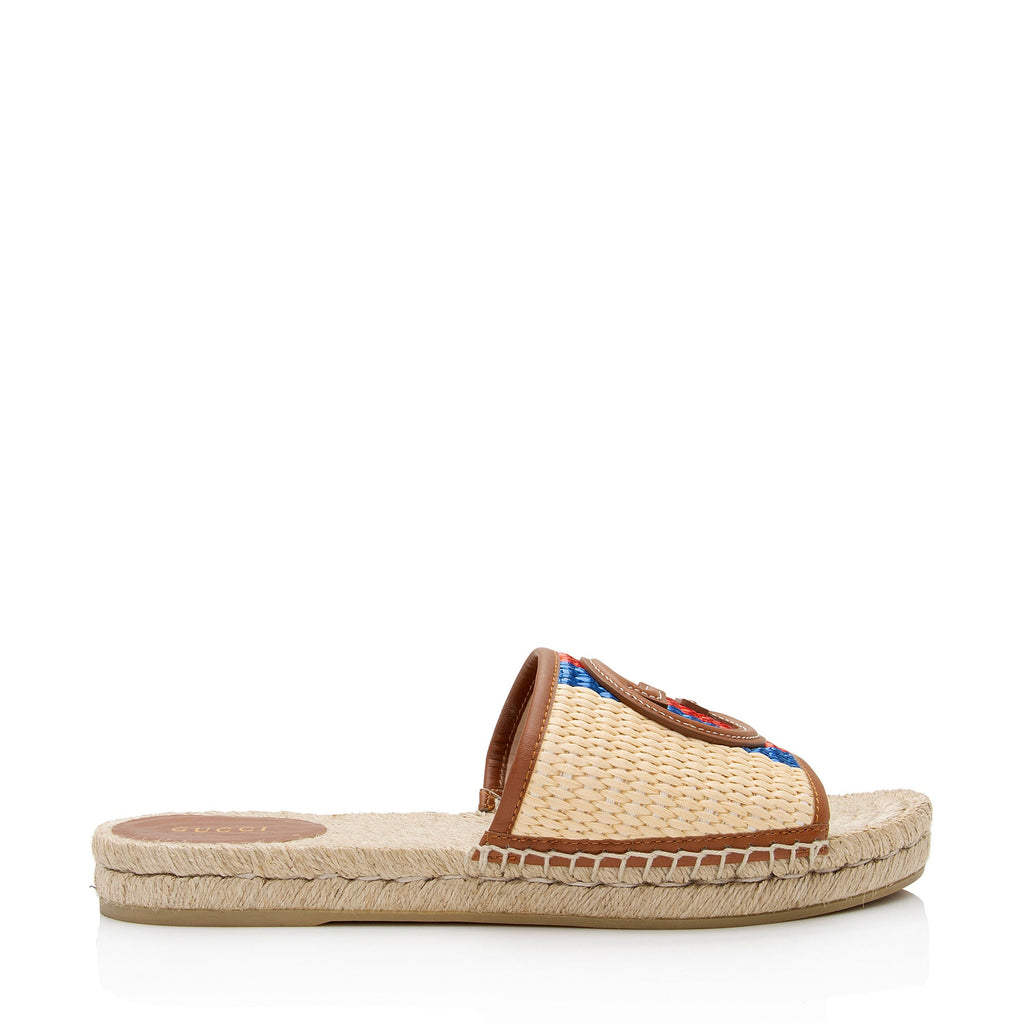 Gucci Raffia Leather Interlocking G Espadrille Slides - Size 10.5 / 40.5 (SHF-SjdNGf)