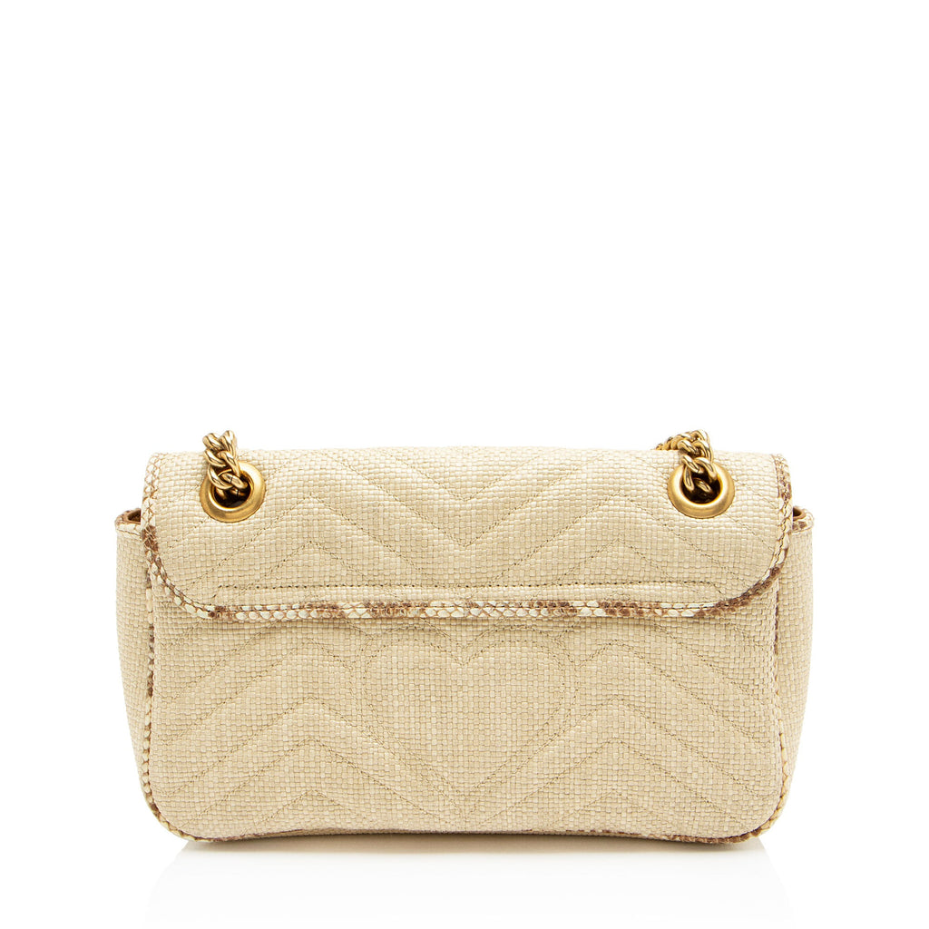 Gucci Raffia Snakeskin GG Marmont Small Flap Bag