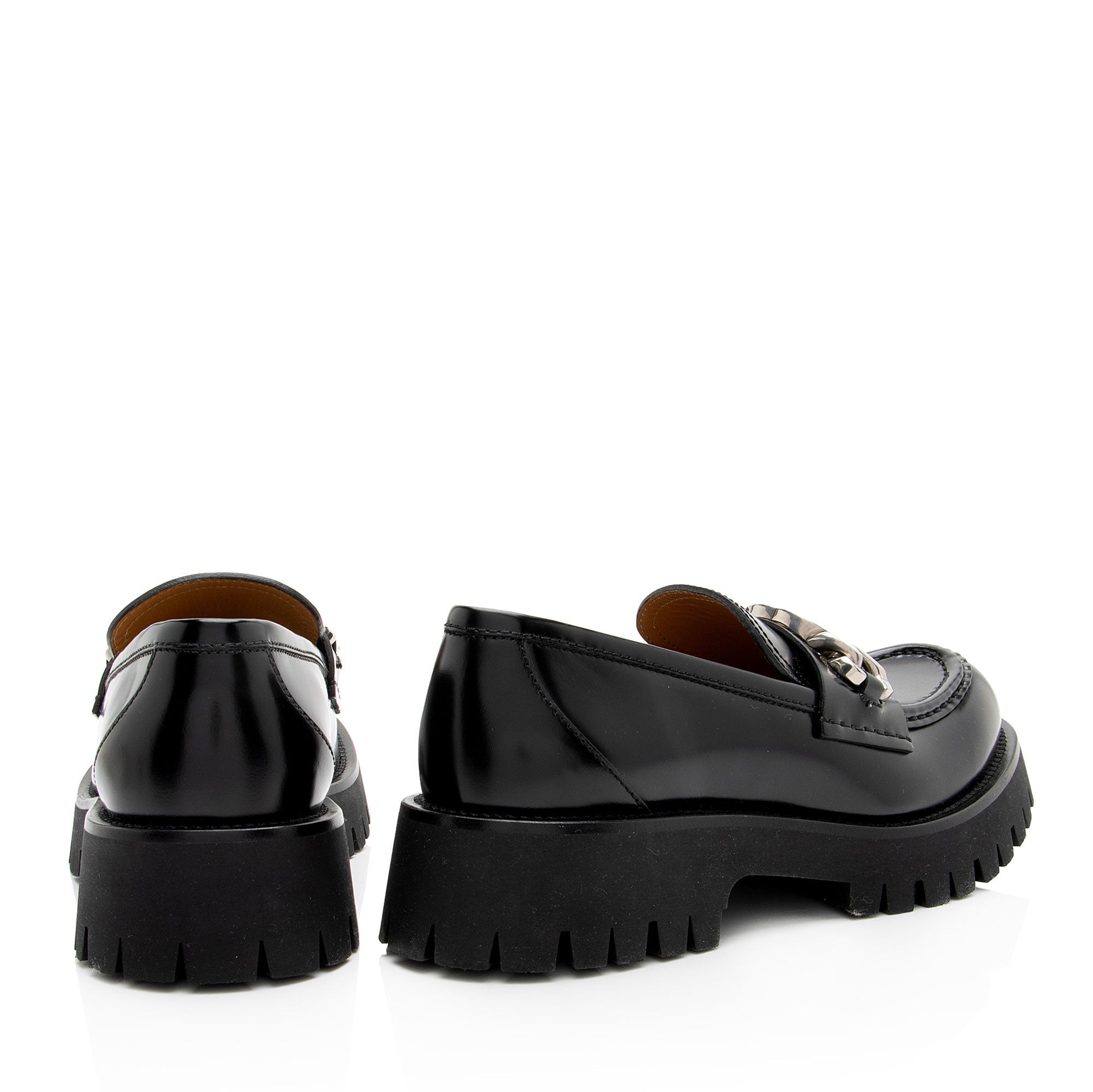 Gucci Shiny Calfskin Interlocking G Chain Loafers - Size 10 / 40
