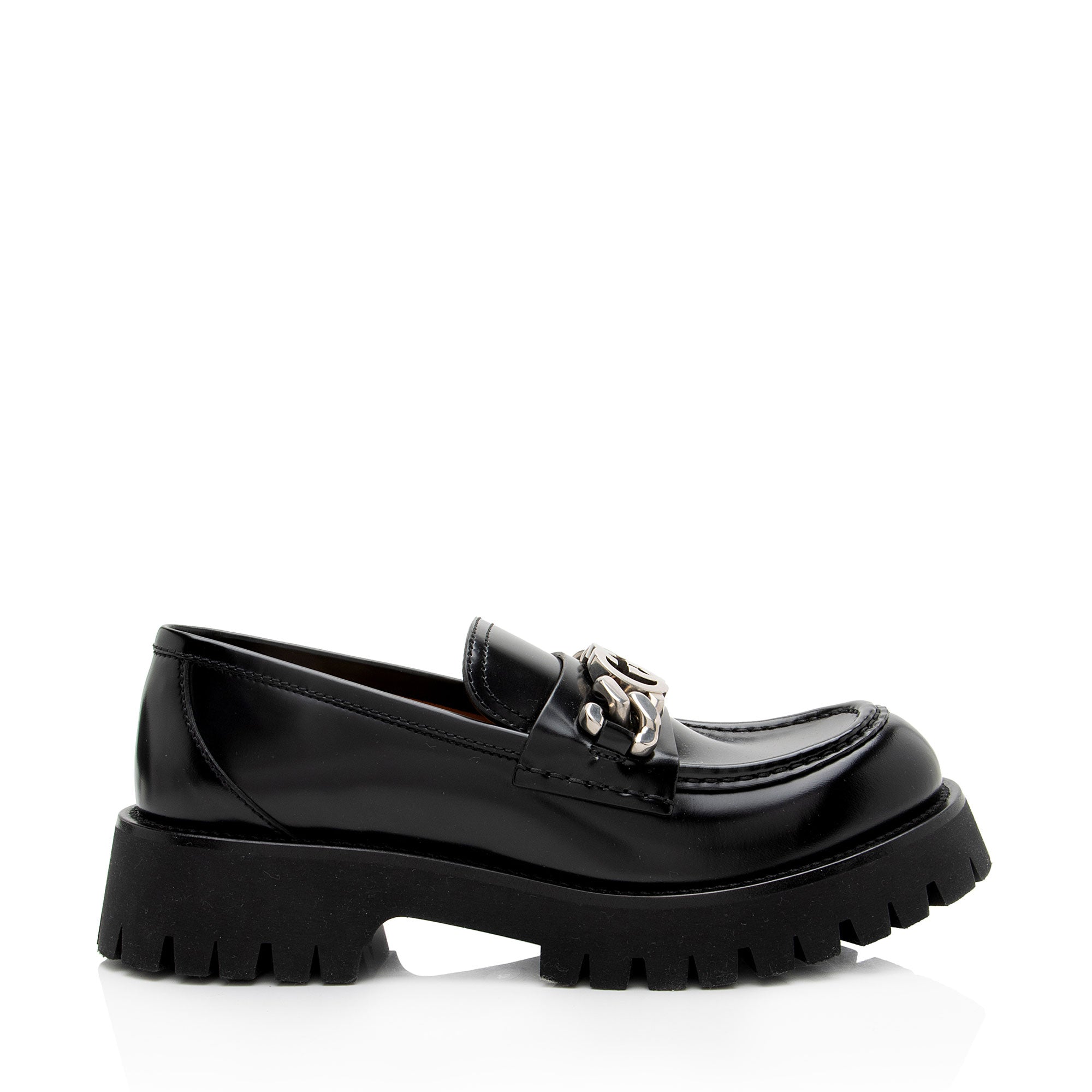Gucci Shiny Calfskin Interlocking G Chain Loafers - Size 10 / 40