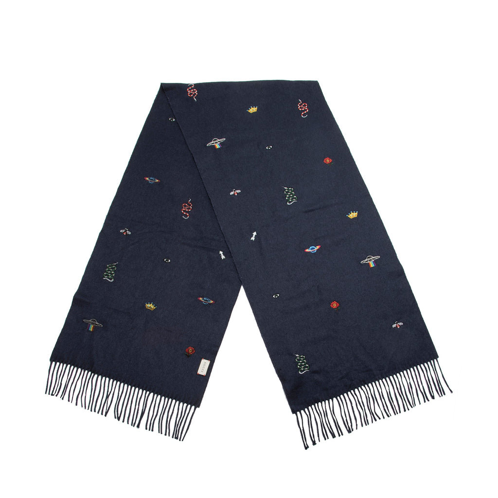 Gucci Silk Cashmere Embroidered Scarf (SHF-22576)