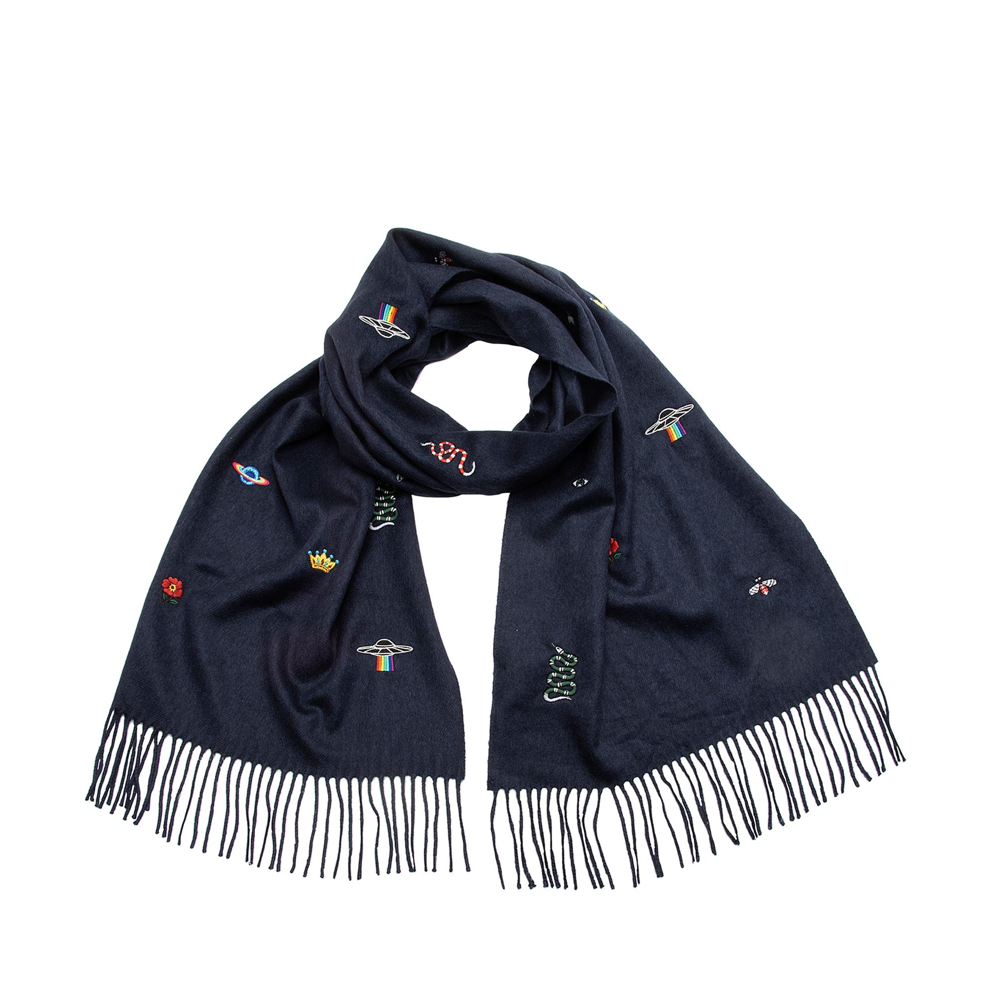Gucci Silk Cashmere Embroidered Scarf (SHF-22576)