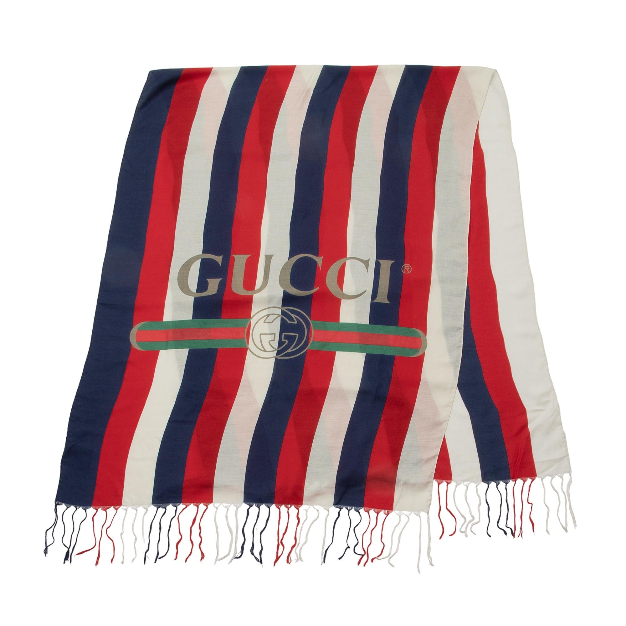 Gucci Silk Modal Sylvie Striped Logo Scarf (SHF-1LnURn)