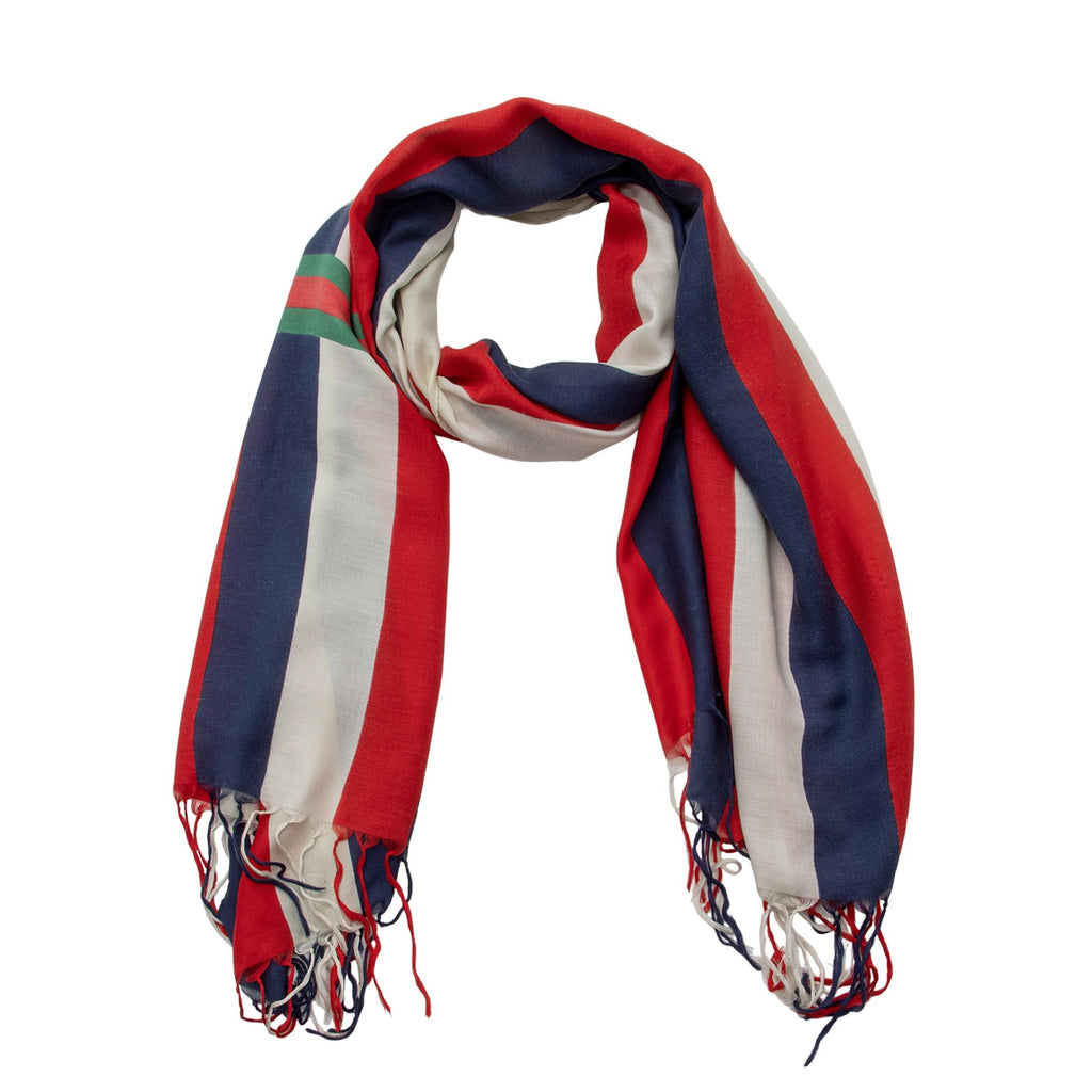 Gucci Silk Modal Sylvie Striped Logo Scarf (SHF-1LnURn)