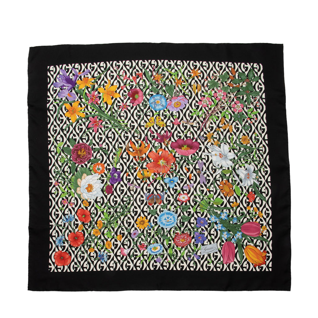 Gucci Silk Twill G Rhombus Flora 90cm Scarf (SHF-BPVhzv)