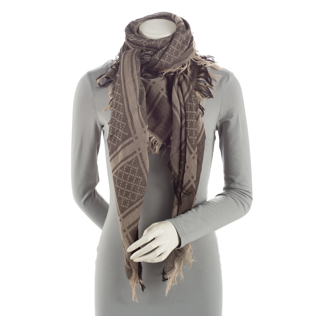 Gucci Silk Wool Monogram Diamante 140cm Shawl (SHF-E6gwxg)