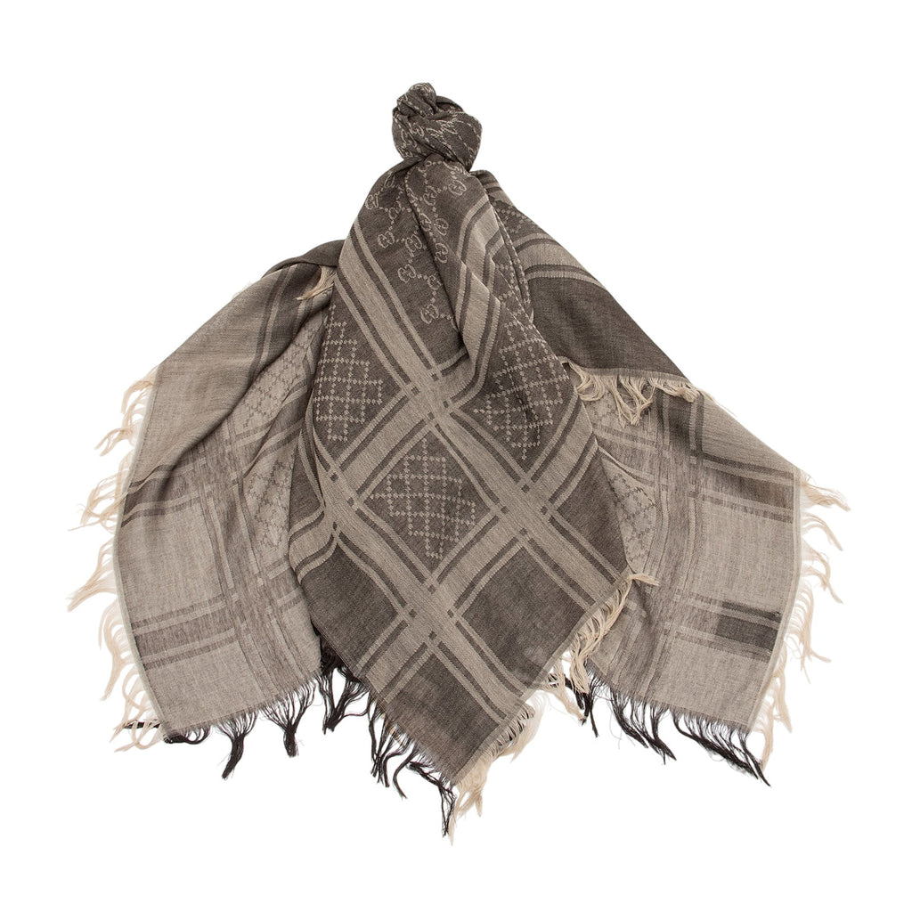 Gucci Silk Wool Monogram Diamante 140cm Shawl (SHF-JJ5ATF)