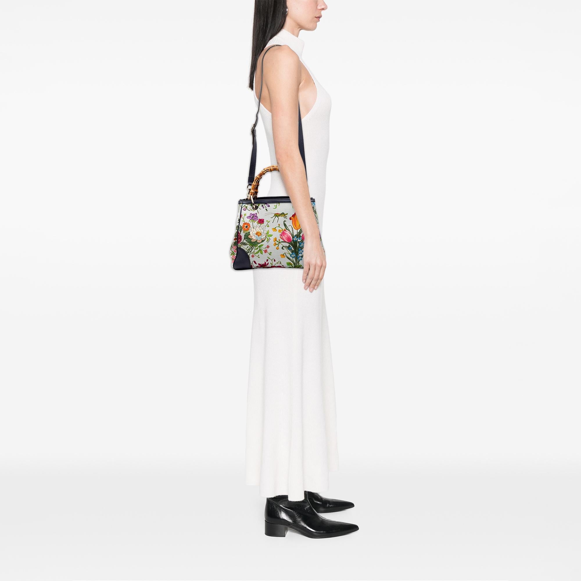 Gucci Small Canvas Flora Bamboo Shopper Satchel