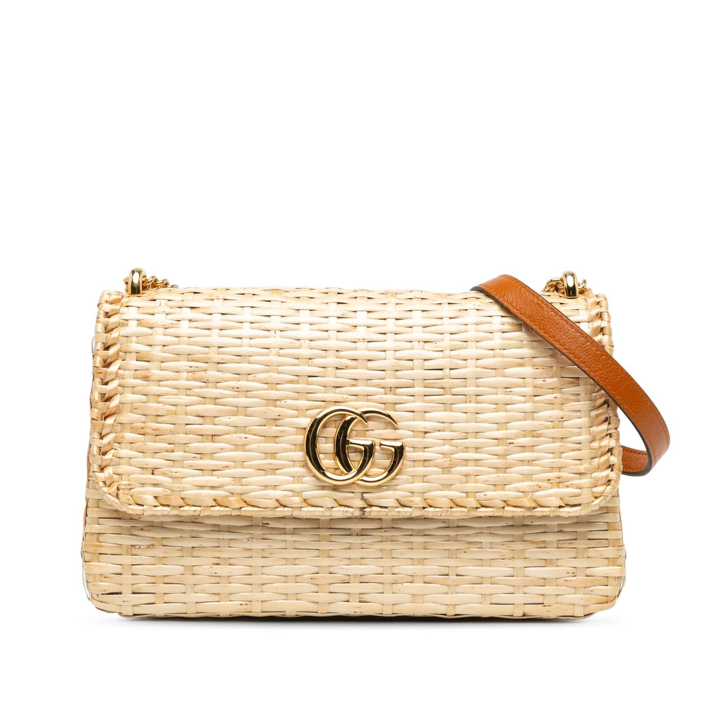 Gucci Small GG Marmont Glazed Wicker Flap (SHG-kgHeVf)