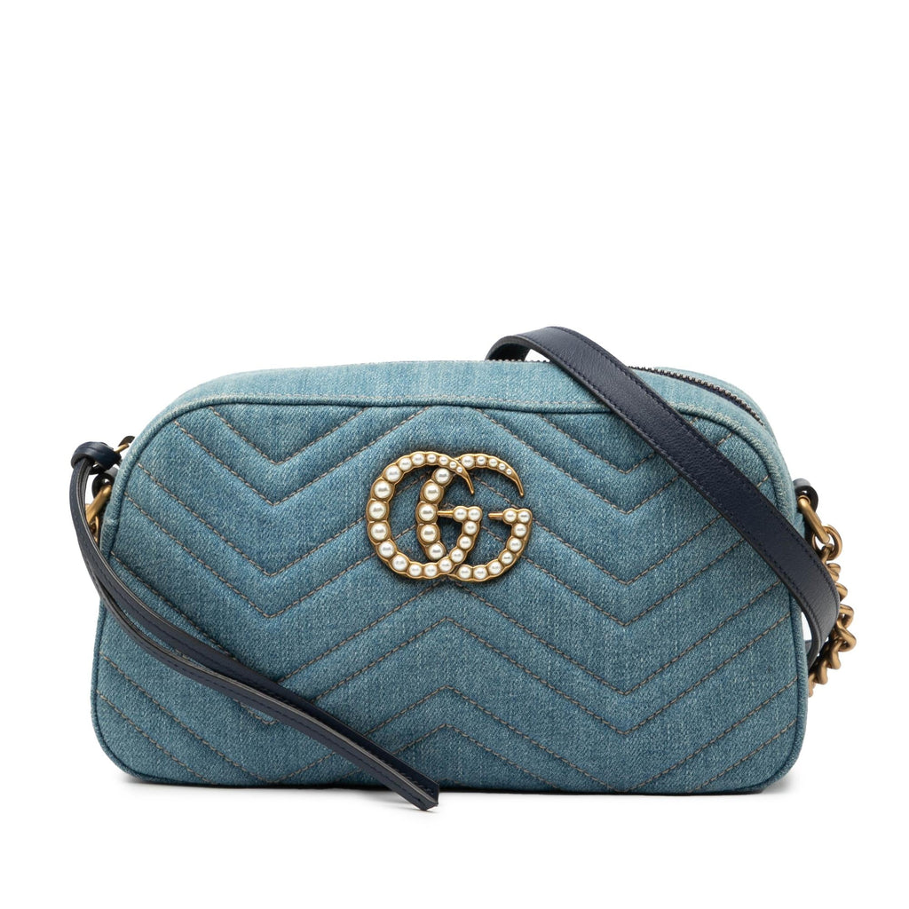 Gucci Small GG Marmont Matelasse Denim Pearly Crossbody