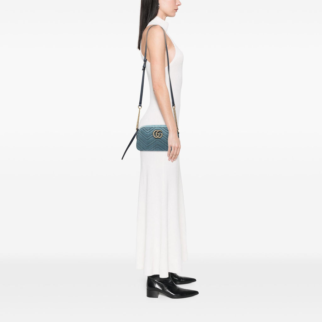 Gucci Small GG Marmont Matelasse Denim Pearly Crossbody