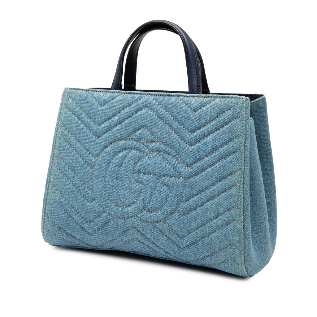 Gucci Small GG Marmont Matelasse Denim Pearly Satchel