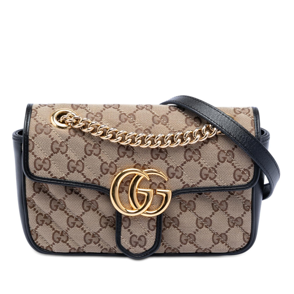 Gucci Small GG Marmont Matelasse Diagonal GG Canvas and Leather Shoulder Bag