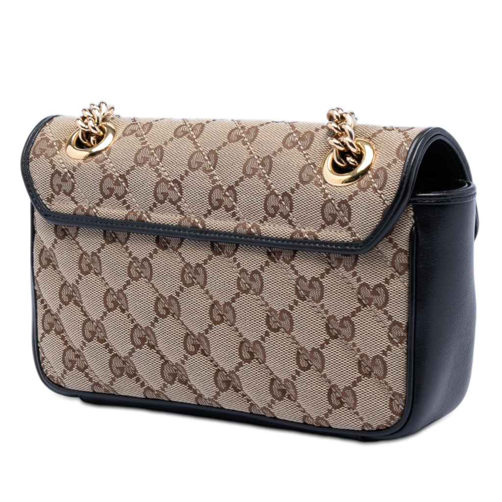 Gucci Small GG Marmont Matelasse Diagonal GG Canvas and Leather Shoulder Bag