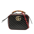 Gucci Small GG Marmont Matelasse Diagonal Leather Torchon Bamboo Satchel