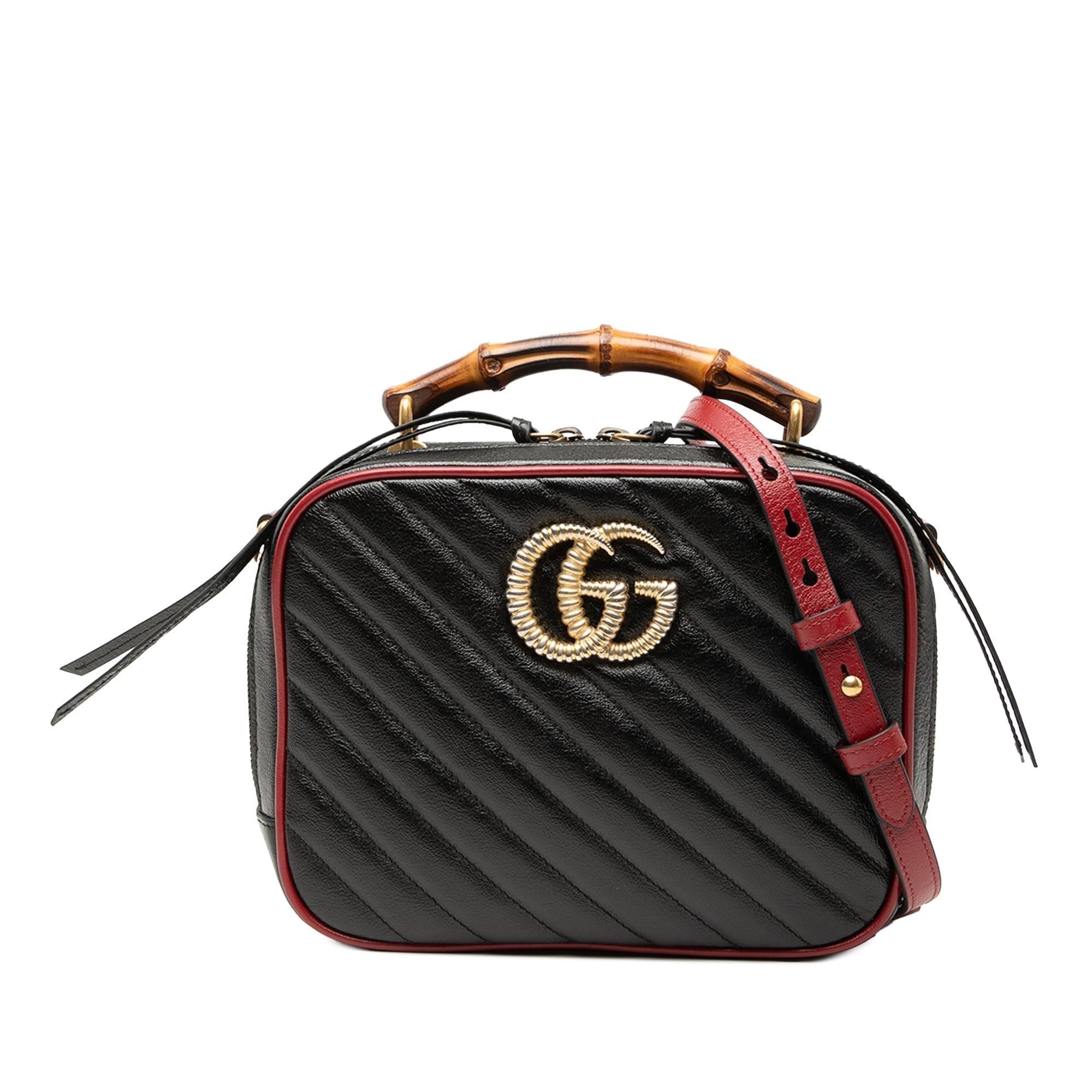 Gucci Small GG Marmont Matelasse Diagonal Leather Torchon Bamboo Satchel