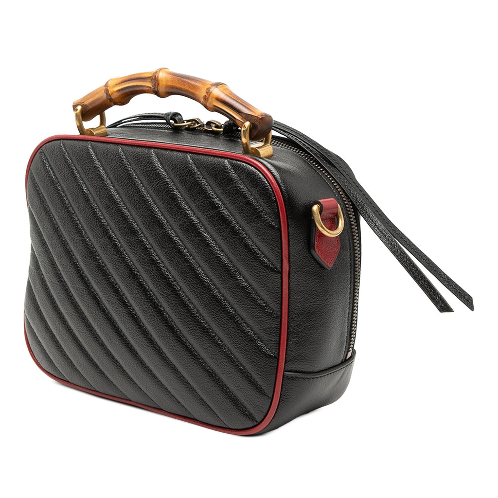 Gucci Small GG Marmont Matelasse Diagonal Leather Torchon Bamboo Satchel