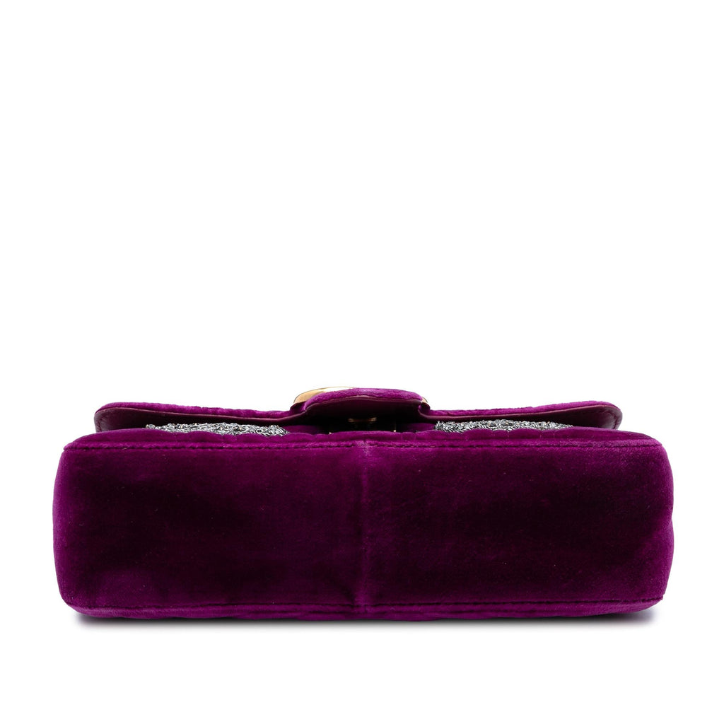 Gucci Small GG Marmont Matelasse Velvet Crystal Embellished Shoulder Bag