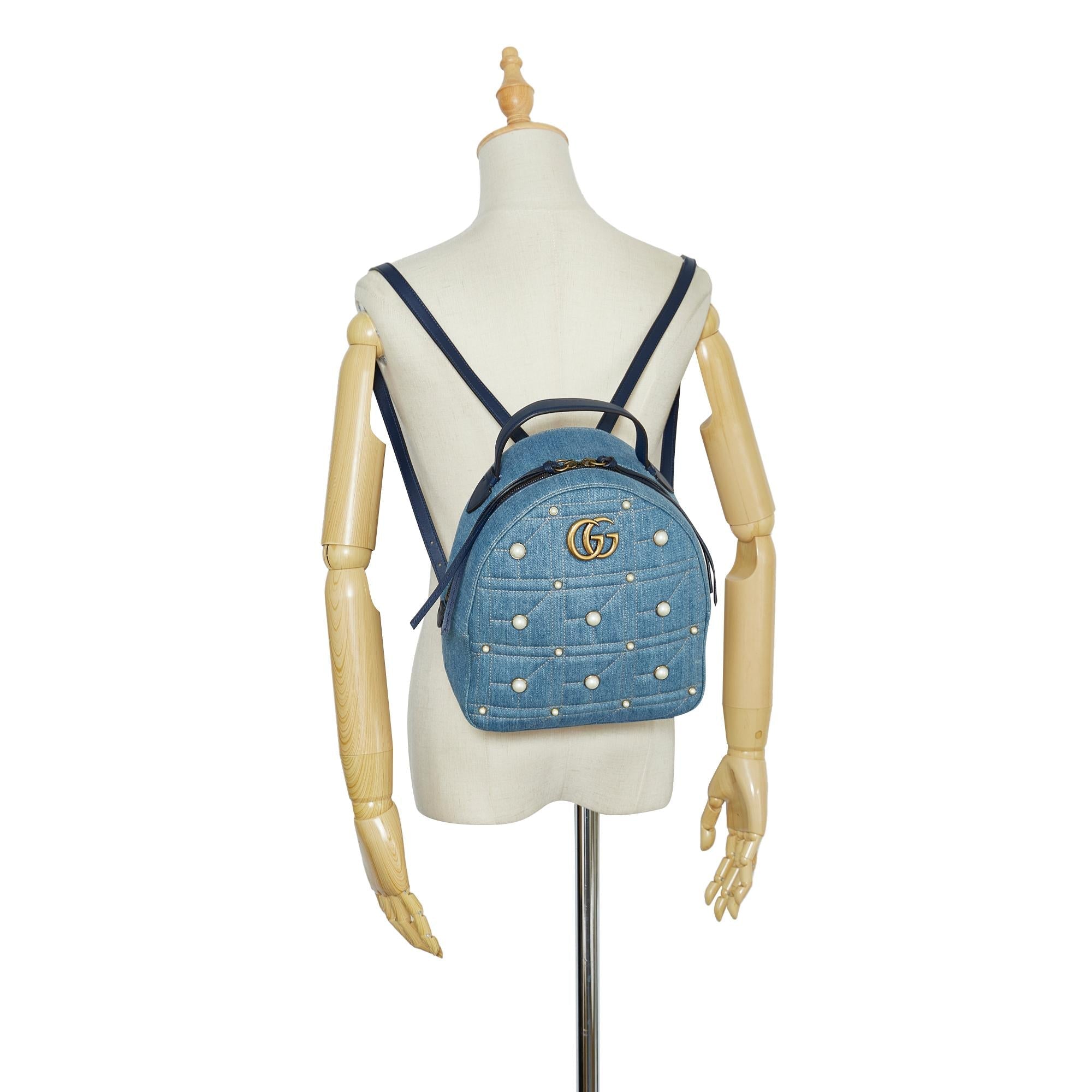 Gucci Small GG Marmont Pearl Denim Backpack (SHG-jyG2zX)