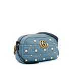 Gucci Small GG Marmont Pearl Studded Denim Crossbody Bag (SHG-phY0r4)