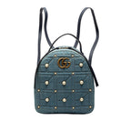 Gucci Small GG Marmont Pearl Studded Matelasse Denim Backpack