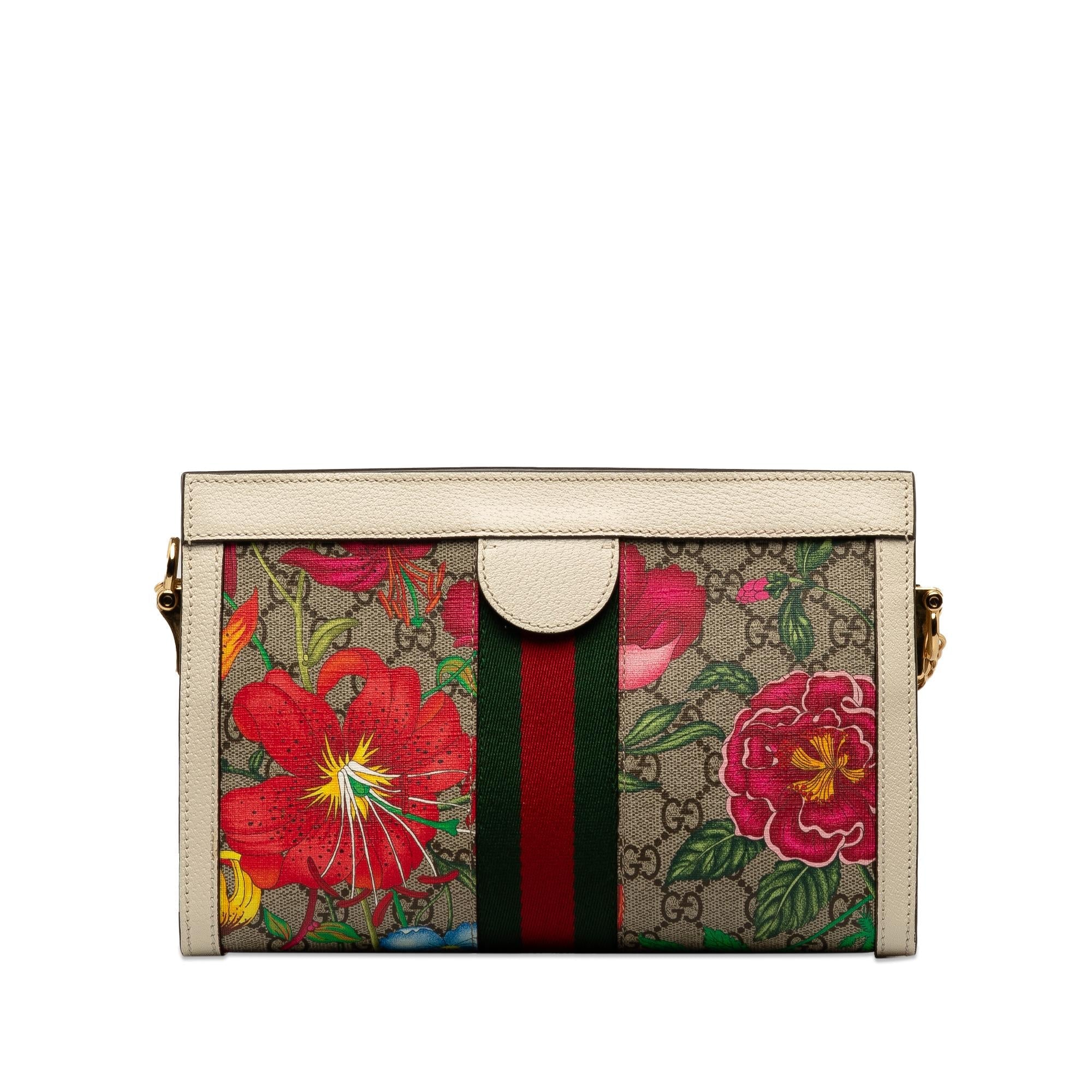Gucci Small GG Supreme Flora Ophidia Chain Shoulder Bag (SHG-7xxXPR)