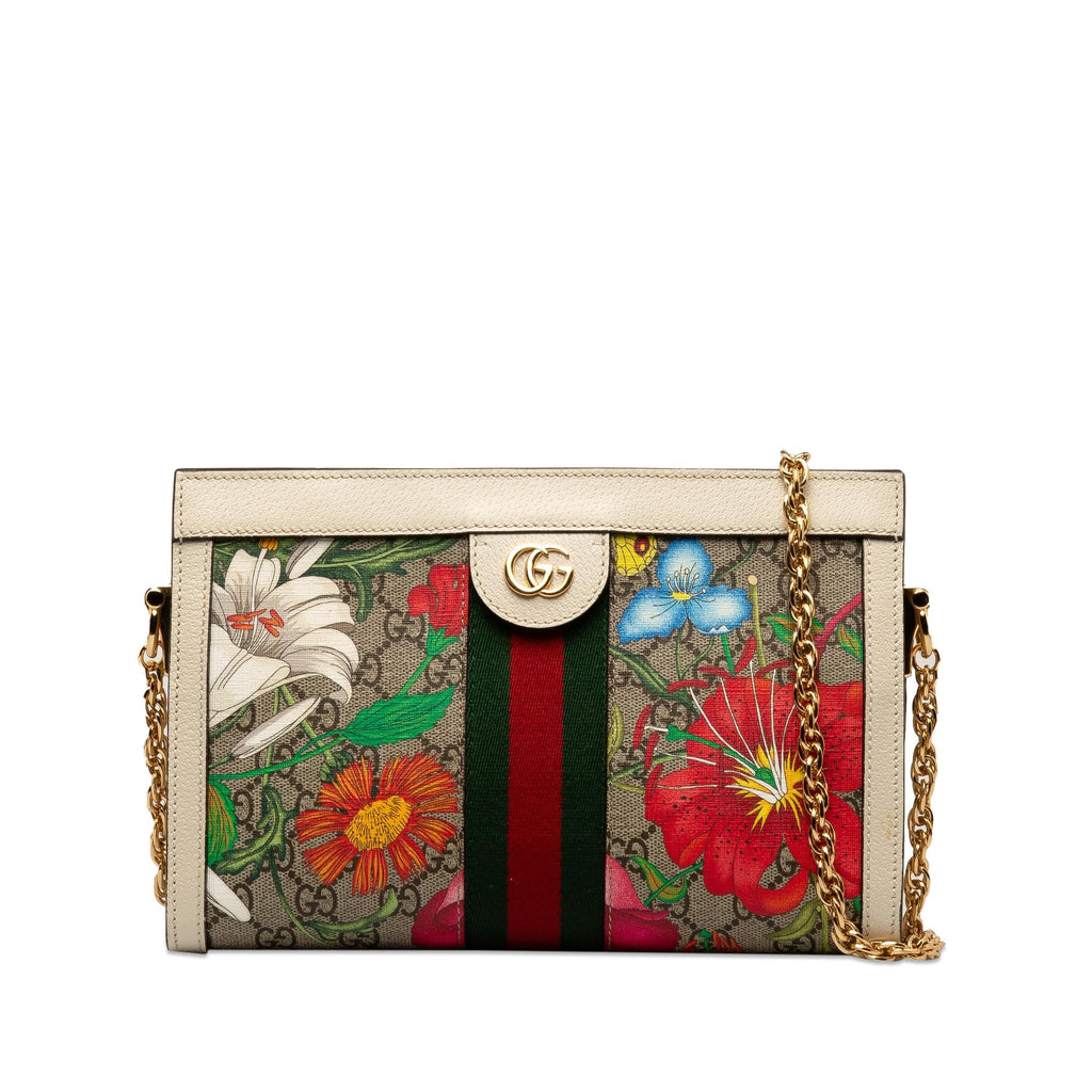 Gucci Small GG Supreme Flora Ophidia Chain Shoulder Bag (SHG-7xxXPR)