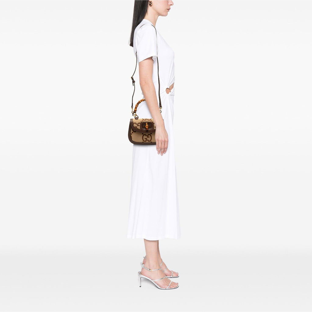Gucci Small Jumbo GG Canvas Bamboo 1947 Top Handle Bag