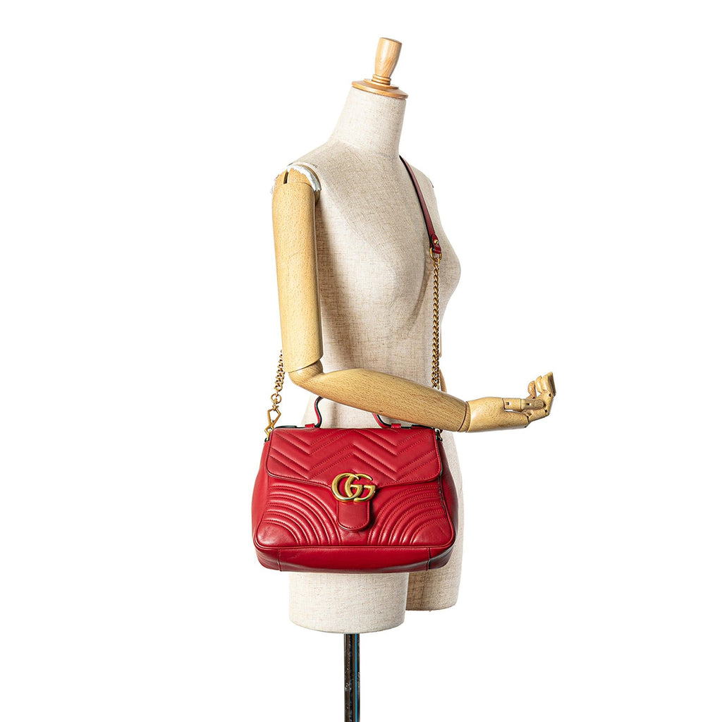 Gucci Small Leather GG Marmont Top Handle Satchel