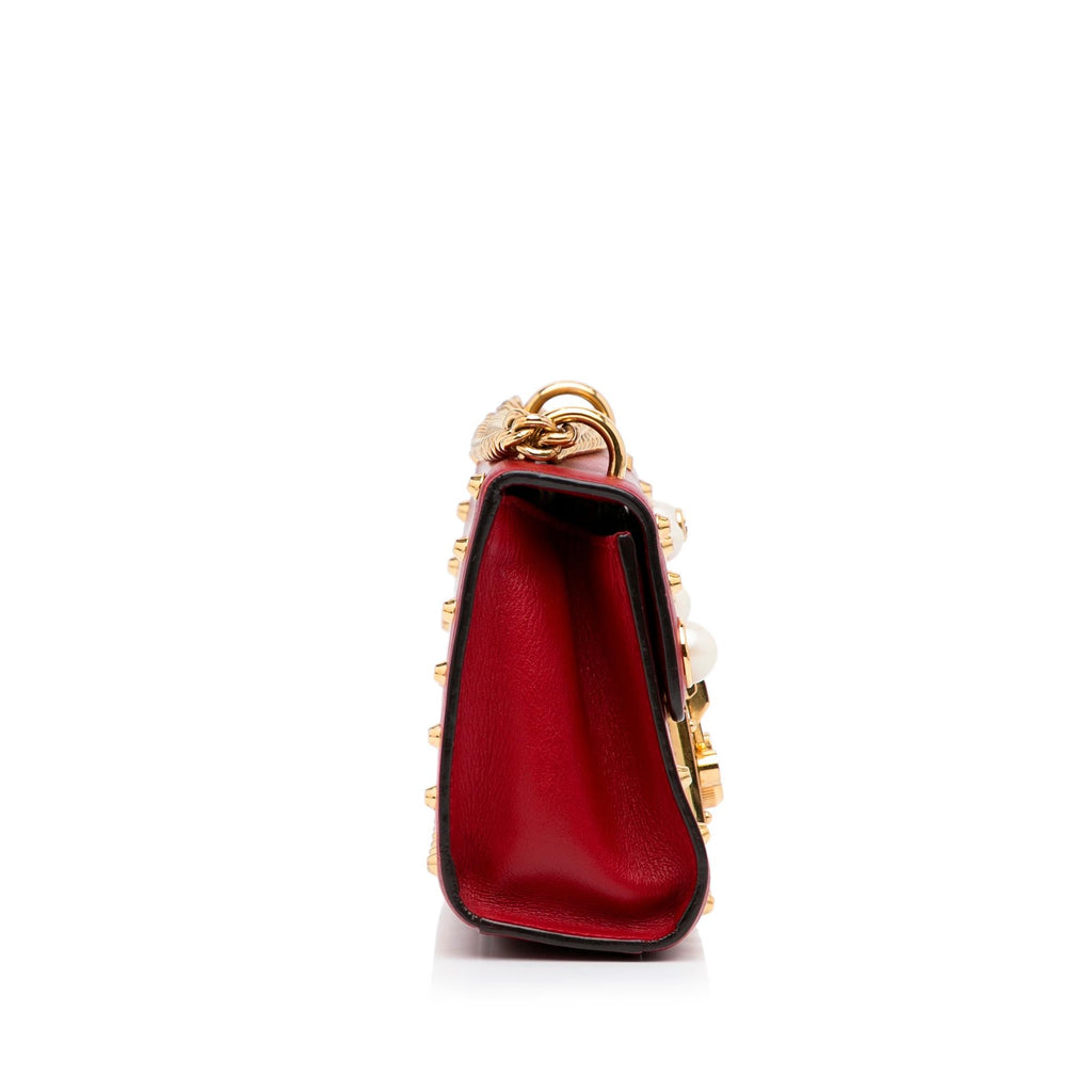 Gucci Small Leather Pearl Studded Padlock Crossbody Bag (SHG-lpKTdk)