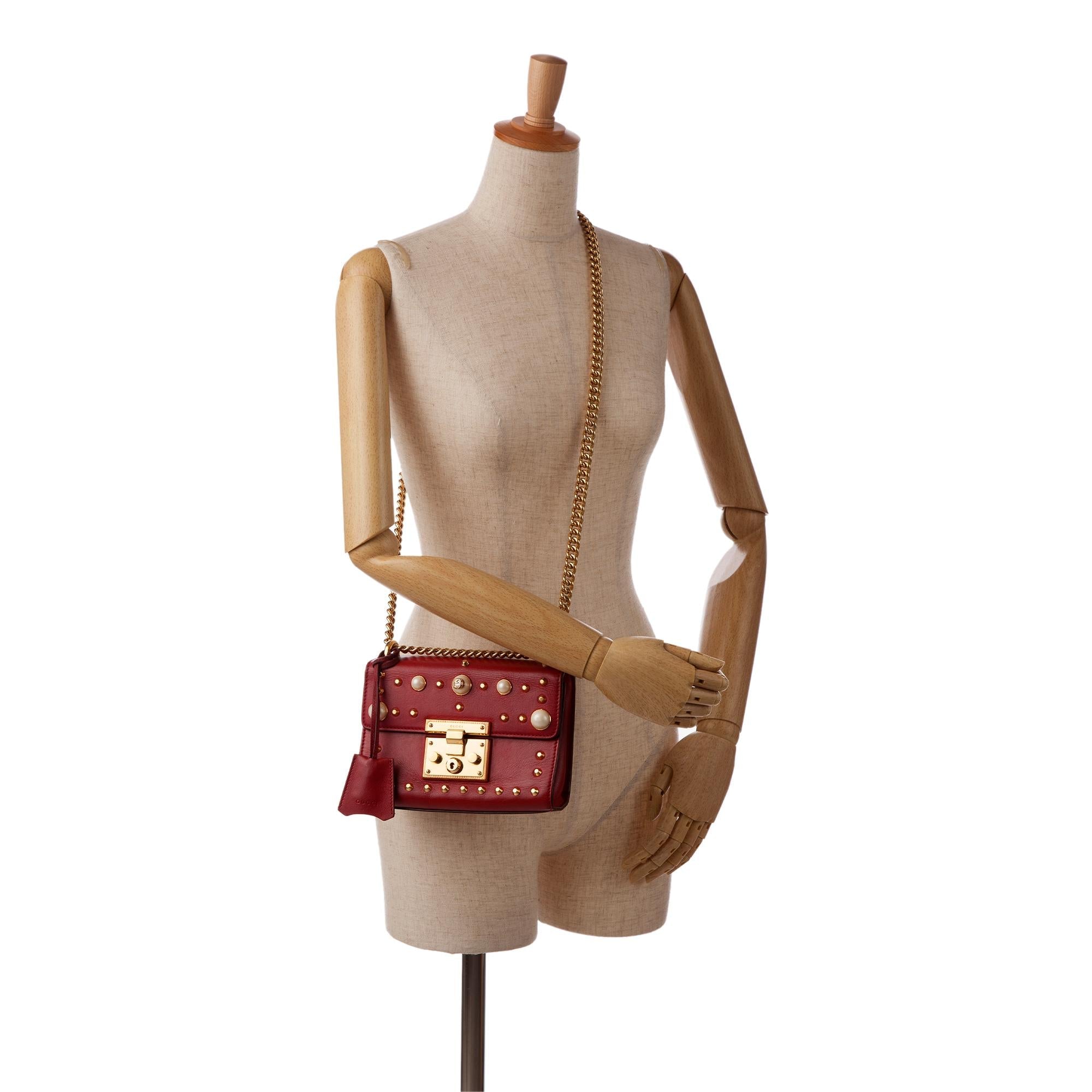 Gucci Small Leather Pearl Studded Padlock Crossbody Bag (SHG-1zn6yH)