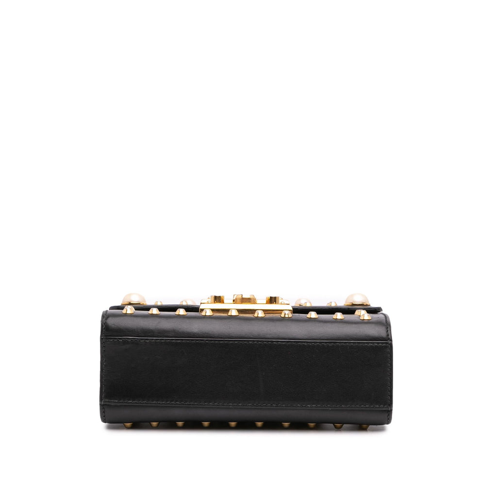 Gucci Small Pearl Studded Leather Padlock Crossbody