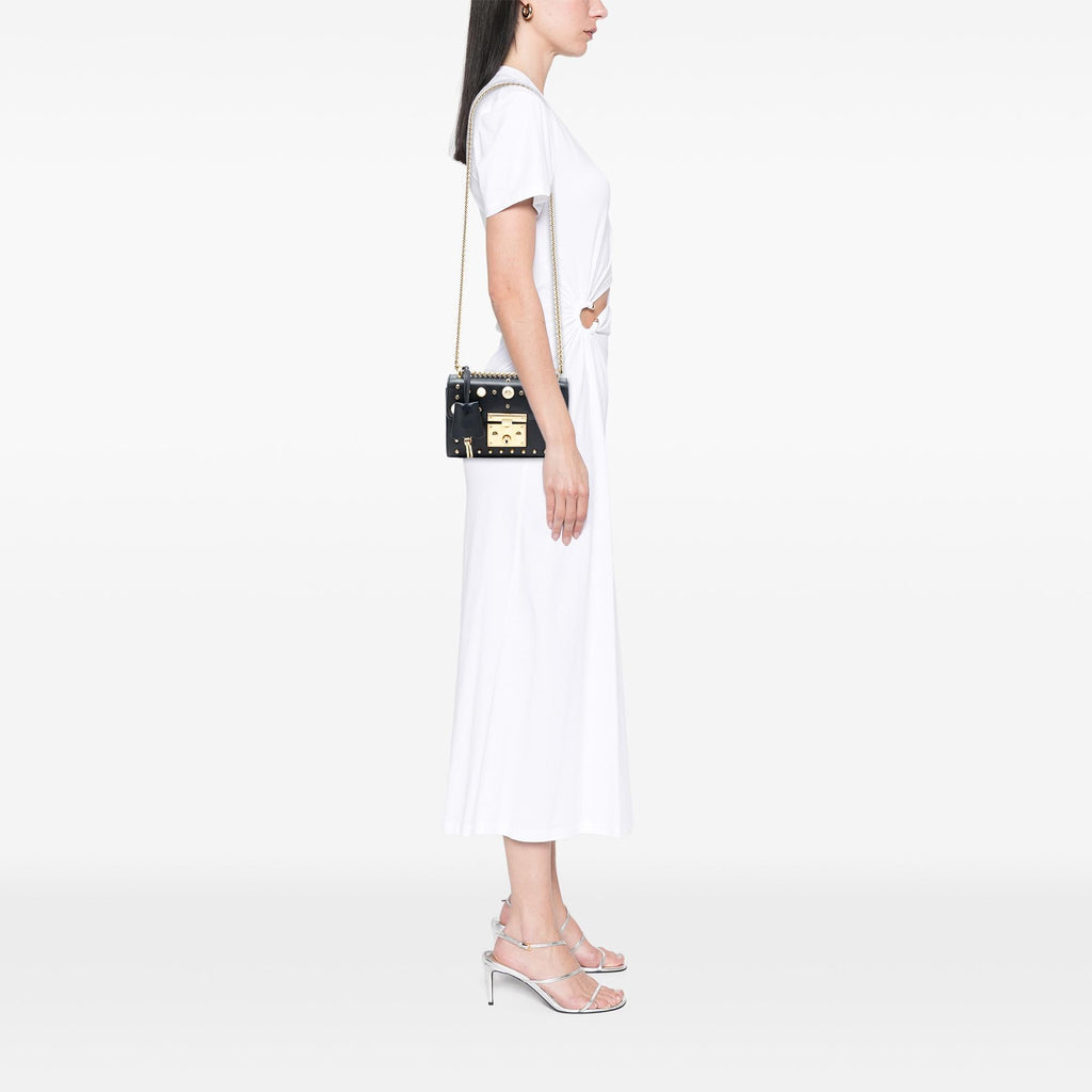 Gucci Small Pearl Studded Leather Padlock Crossbody