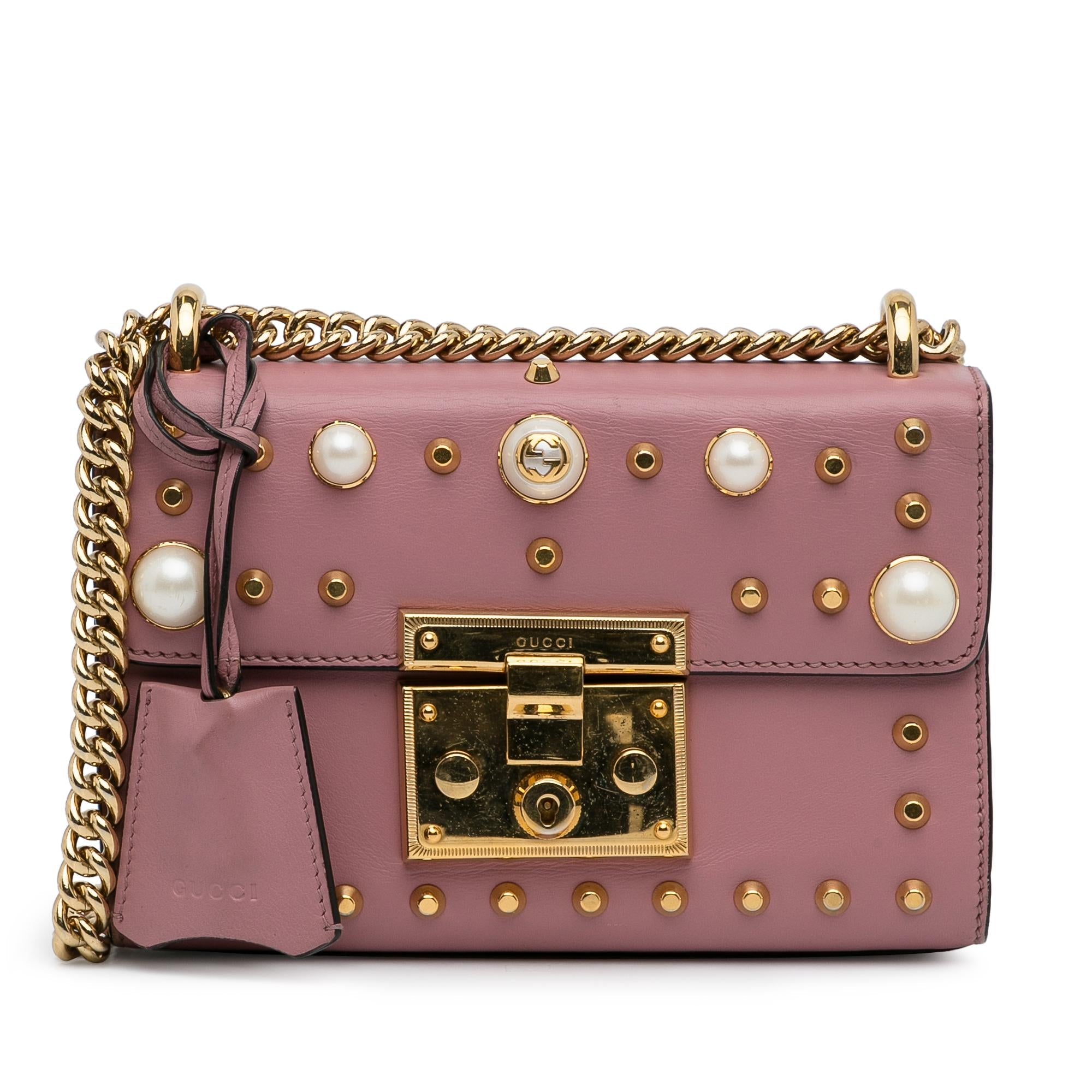 Gucci Small Pearl Studded Padlock Crossbody (SHG-9EXoma)