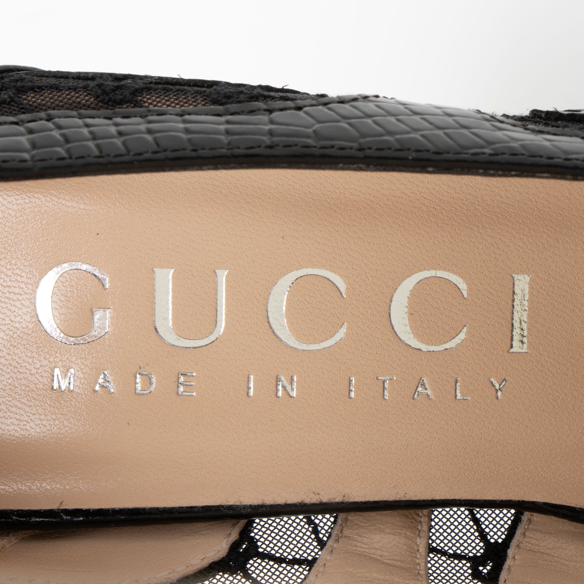 Gucci Snake Embossed Leather Lace Pumps - Size 7.5 / 37.5