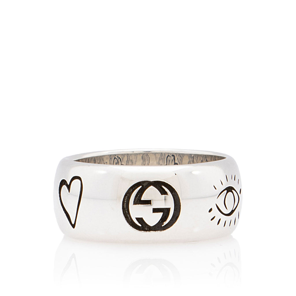 Gucci Sterling Silver Blind For Love Ring - Size 8