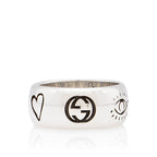Gucci Sterling Silver Blind For Love Ring - Size 8