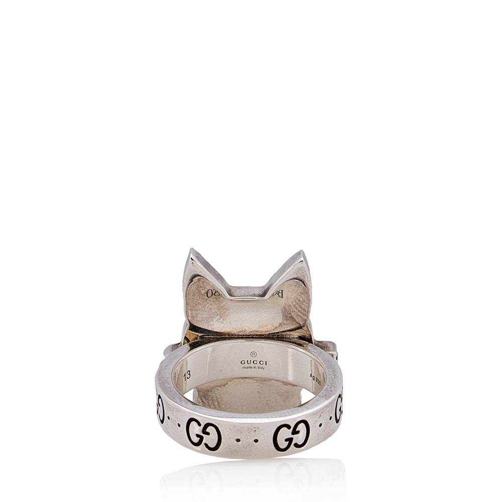 Gucci Sterling Silver Enamel Bosco & Orso GG Ring - Size 6 1/2 (SHF-23011)