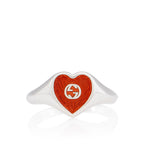 Gucci Sterling Silver Enamel Heart Ring - Size 8 1/4