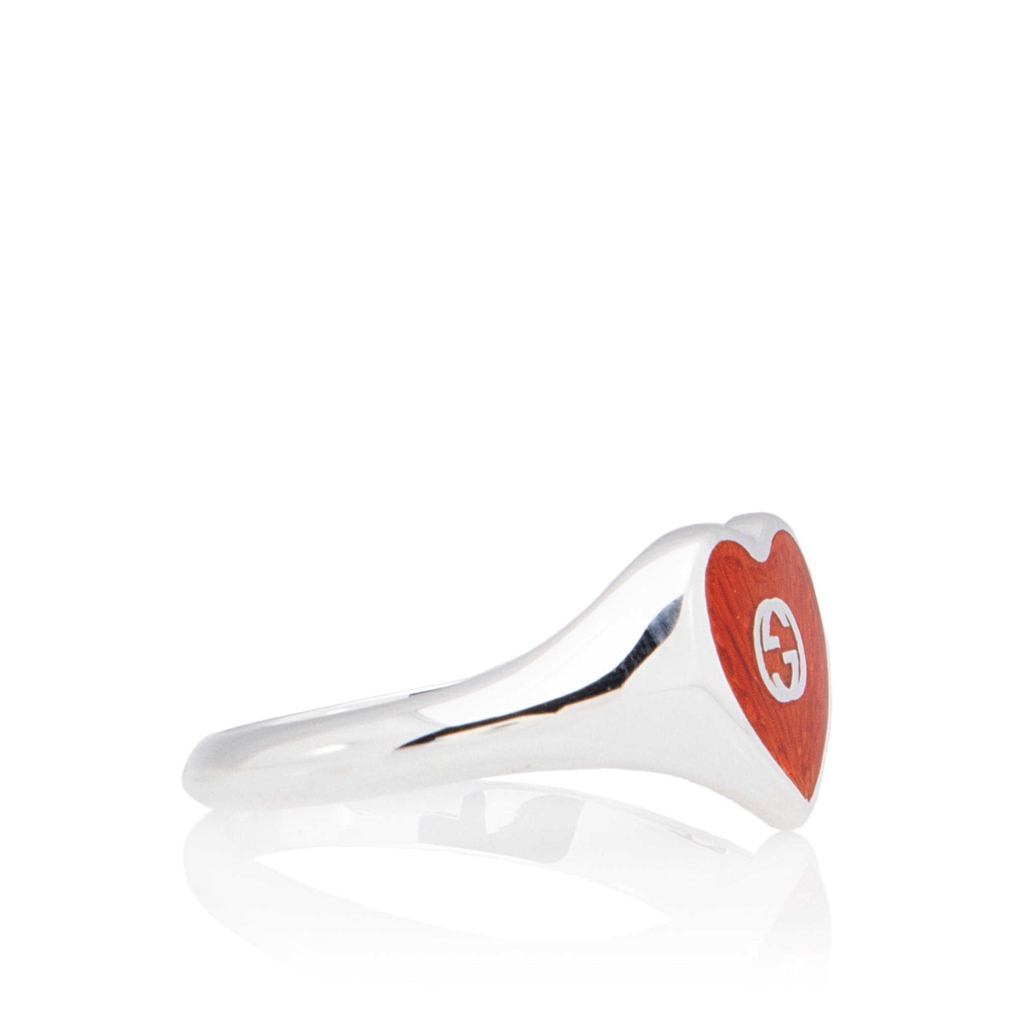 Gucci Sterling Silver Enamel Heart Ring - Size 8 1/4