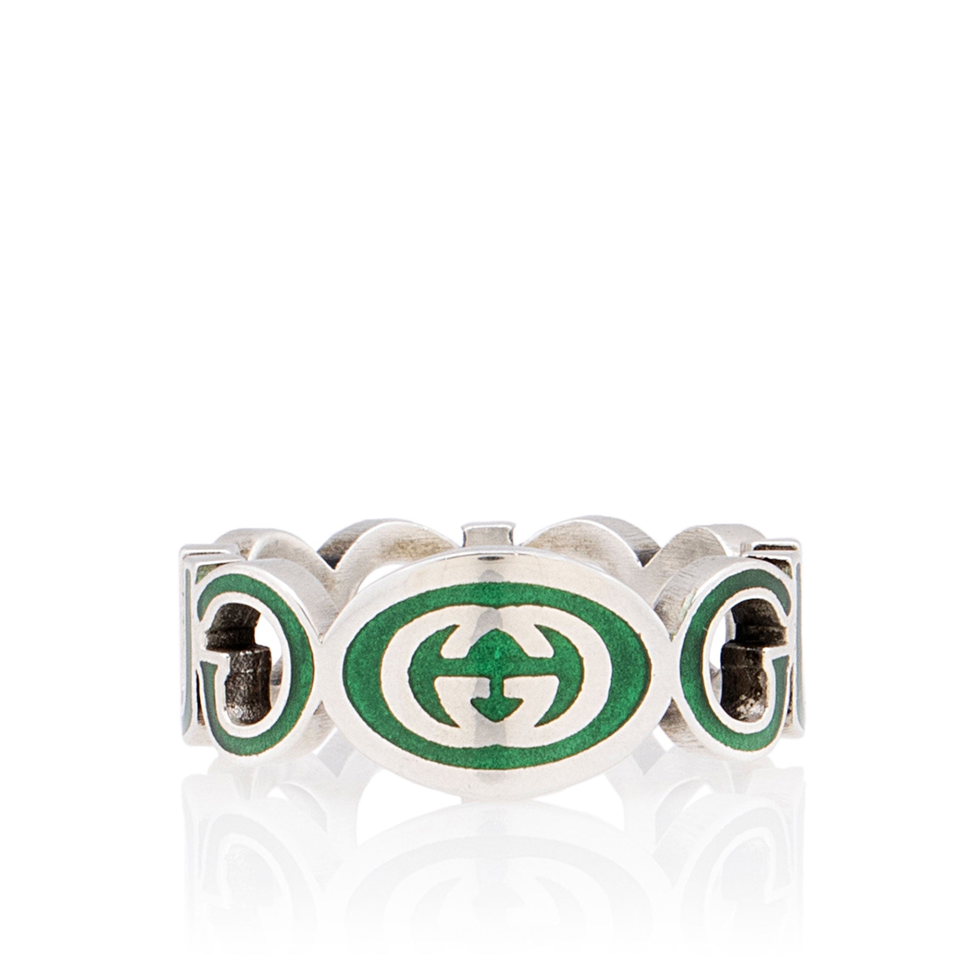 Gucci Sterling Silver Enamel Gucci Ring - Size 8 3/4