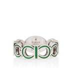 Gucci Sterling Silver Enamel Gucci Ring - Size 8 3/4