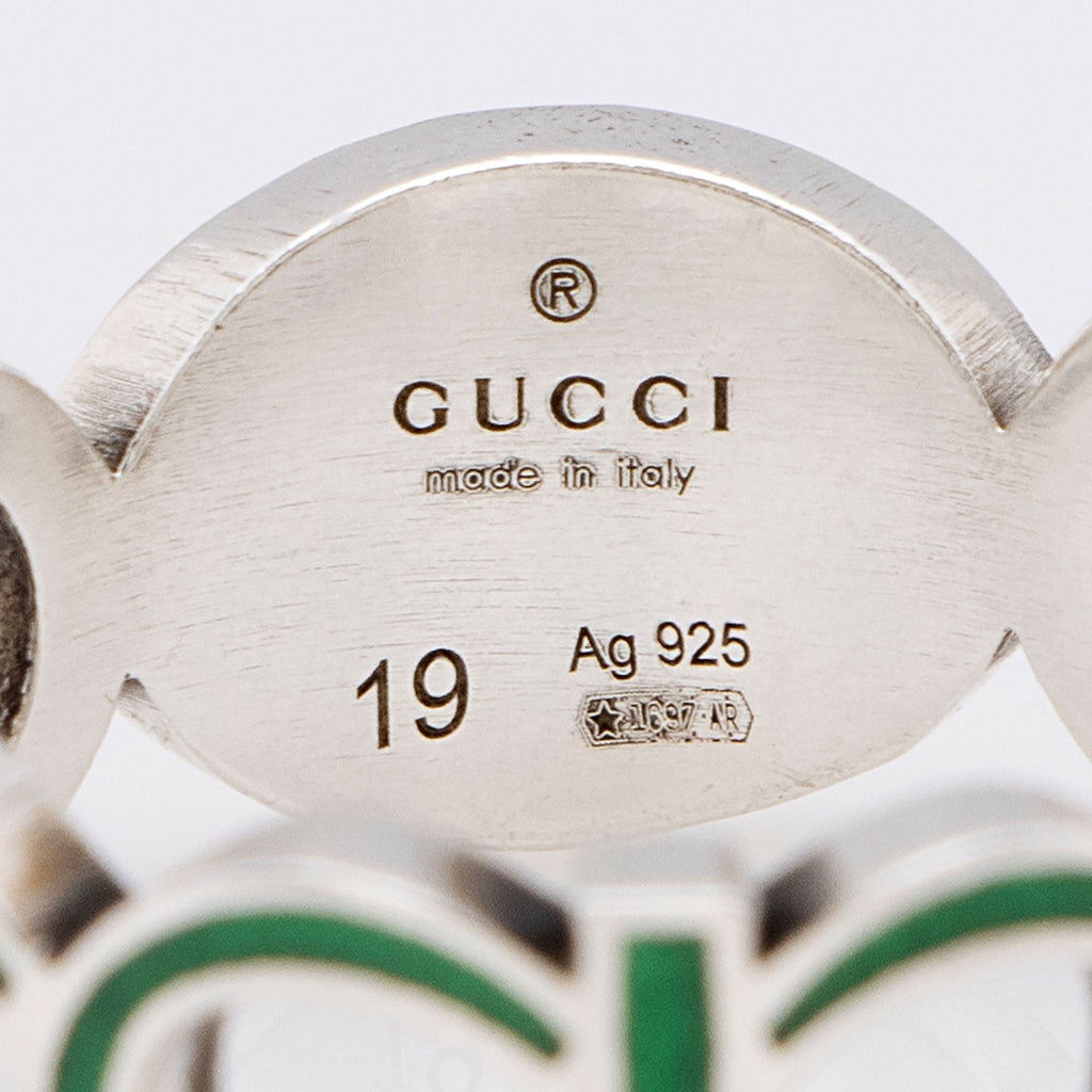 Gucci Sterling Silver Enamel Gucci Ring - Size 8 3/4