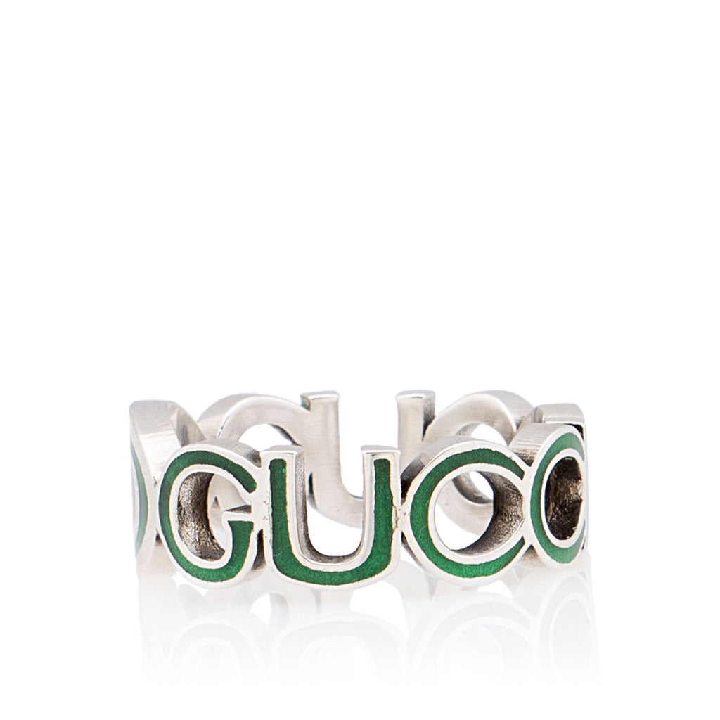 Gucci Sterling Silver Enamel Gucci Ring - Size 8 3/4