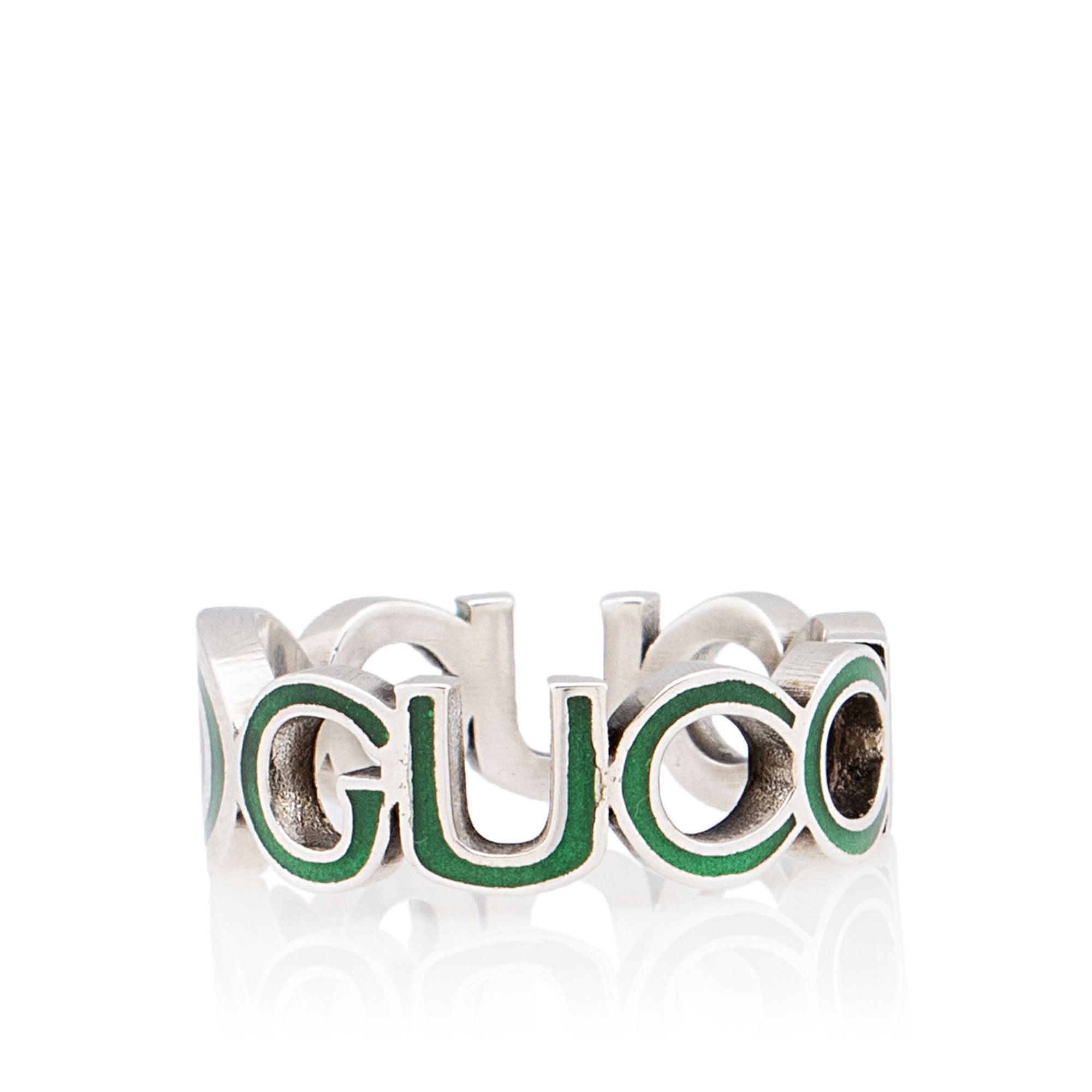 Gucci Sterling Silver Enamel Gucci Ring - Size 8 3/4