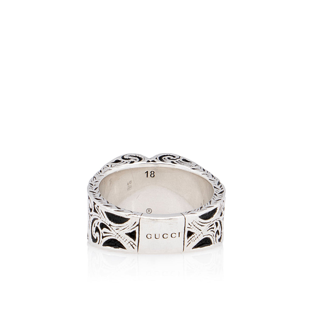 Gucci Sterling Silver Engraved Heart Ring - Size 8