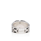 Gucci Sterling Silver Engraved Heart Ring - Size 8